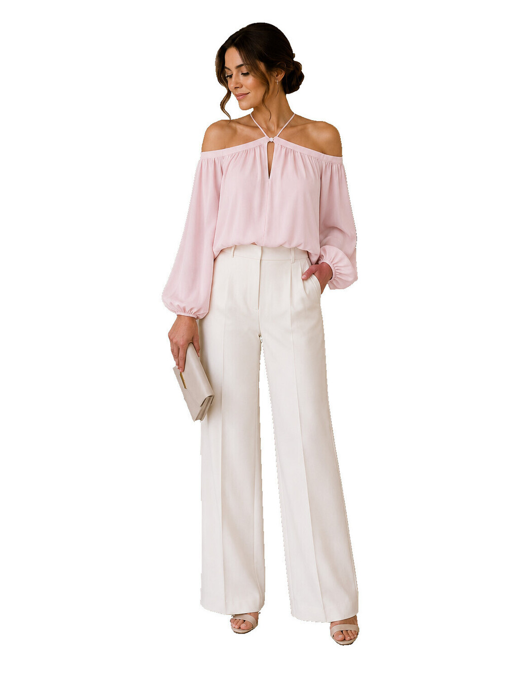 1.State XL Pink Off Shoulder Blouse Sheer Balloon Sleeve Covered Button NWOT